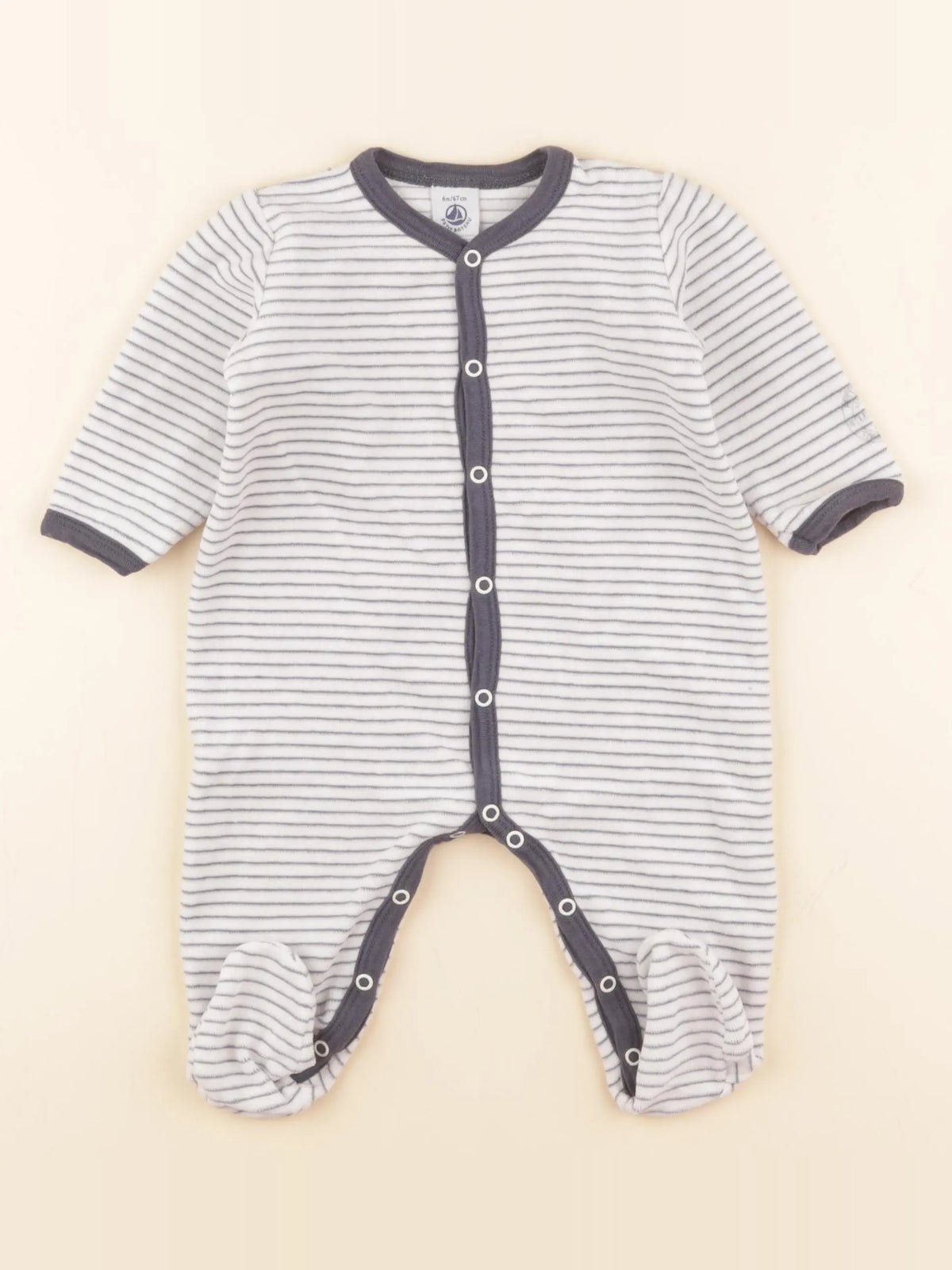 Petit Bateau - pyjama velours bleu, blanc - 6 mois