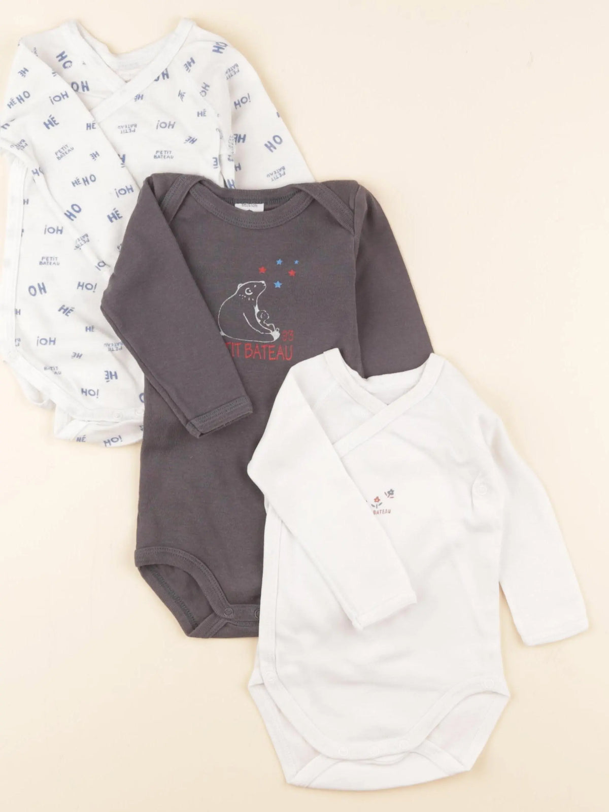 Petit Bateau - lot de 3 bodies en coton multicolore - 6 mois