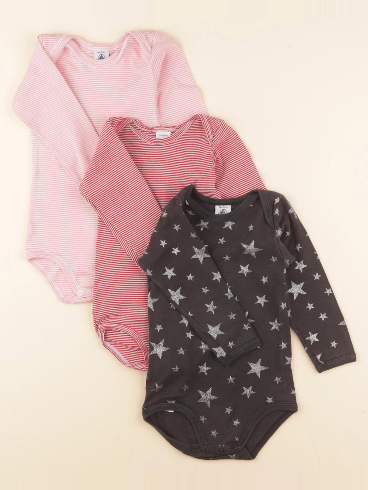Petit Bateau - lot de 3 bodies en coton multicolore - 24 mois