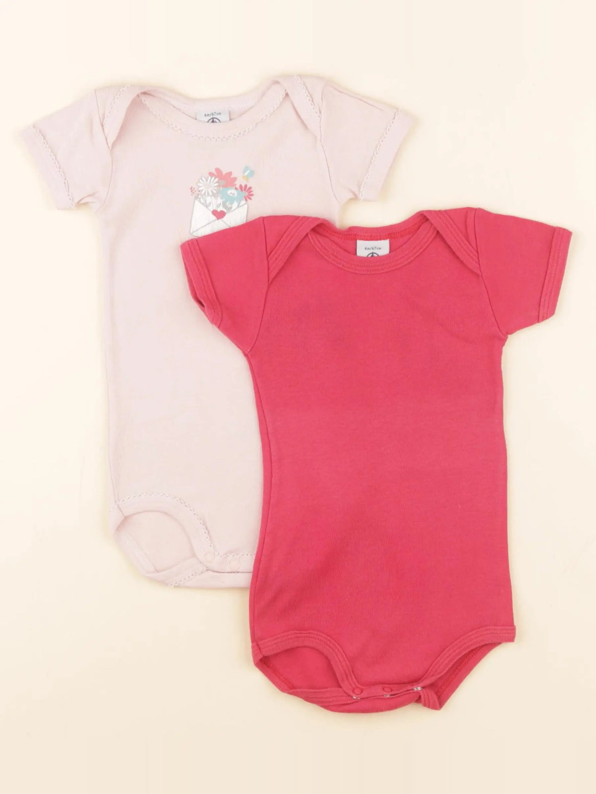 Petit Bateau - lot de 2 bodies en coton rose - 6 mois