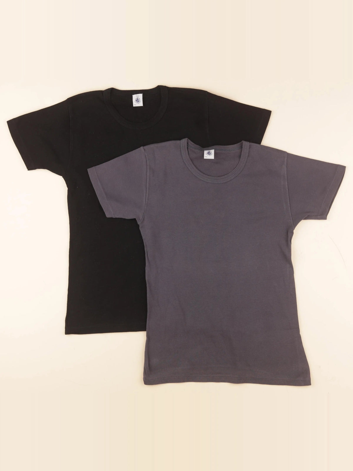 Petit Bateau - lot de 2 maillots de corps gris, noir - 14 ans
