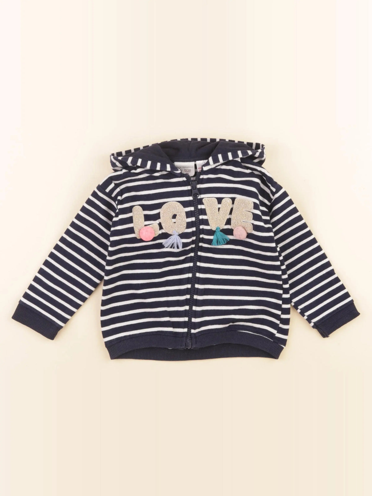 Zara - sweat bleu, blanc, or - 12/18 mois