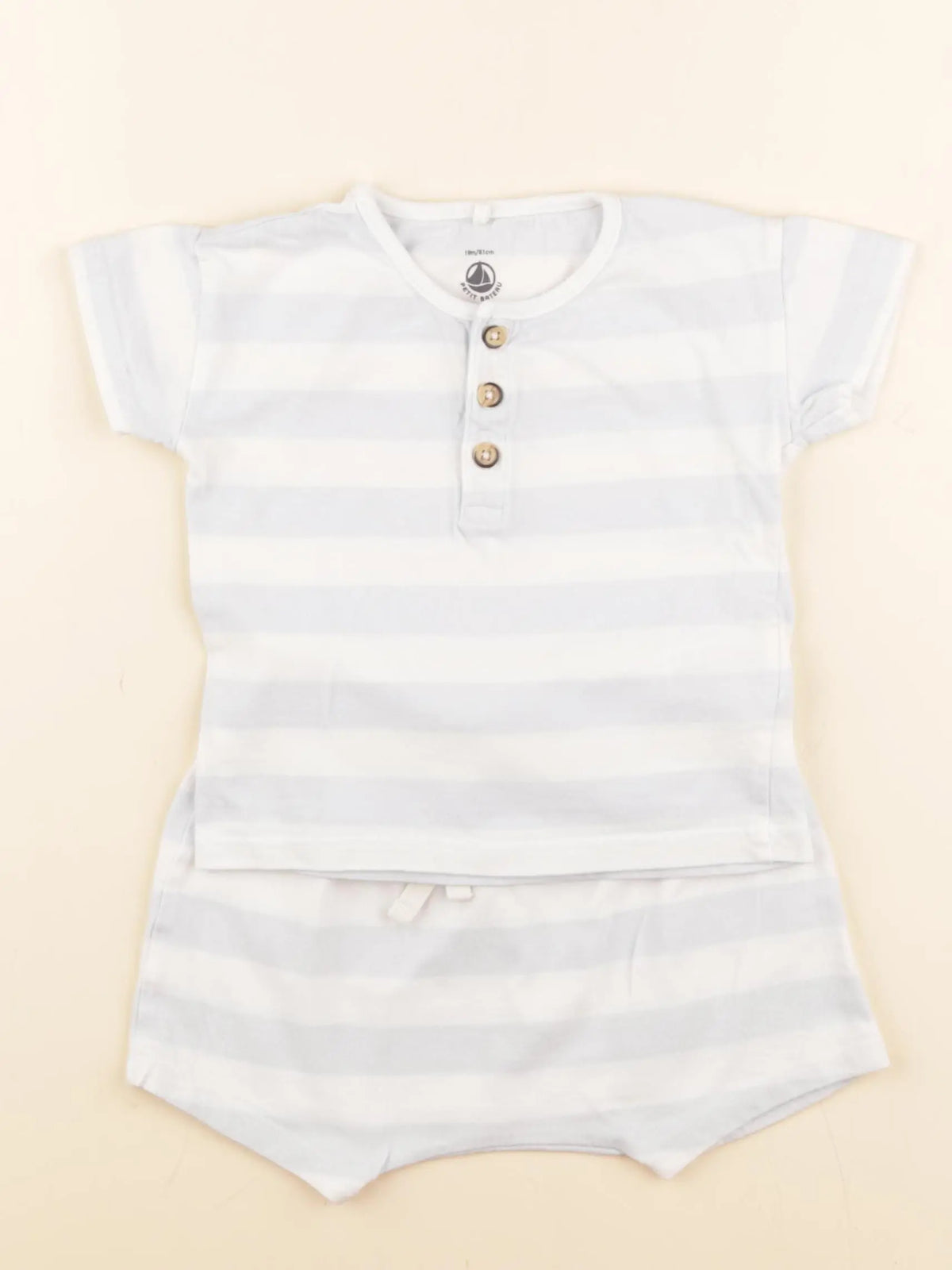 Petit Bateau - pyjama coton blanc, bleu - 18 mois