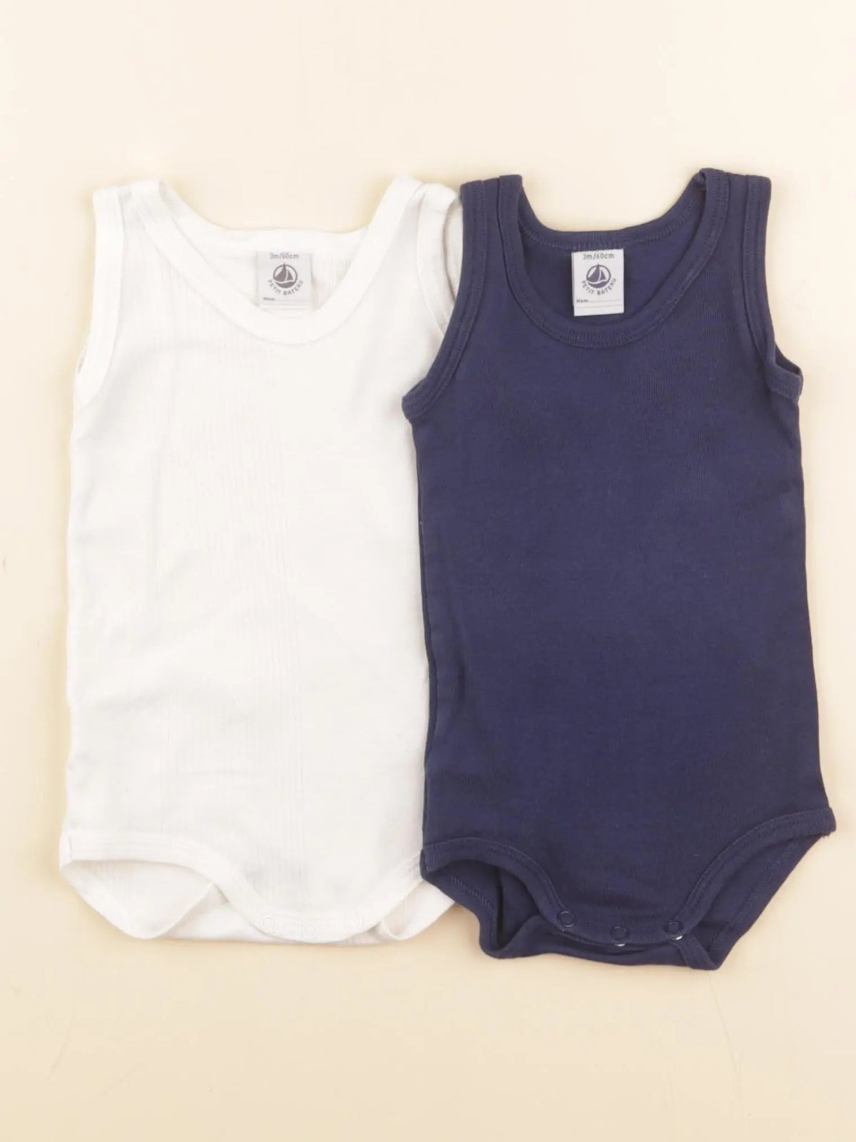 Petit Bateau - lot de 2 bodies en coton bleu, blanc - 3 mois