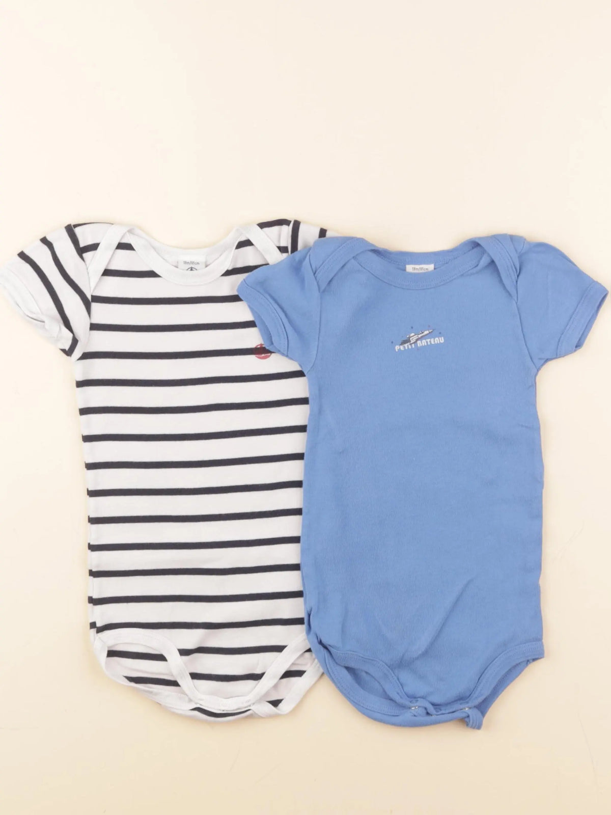 Petit Bateau - lot de 2 bodies en coton bleu, blanc - 18 mois