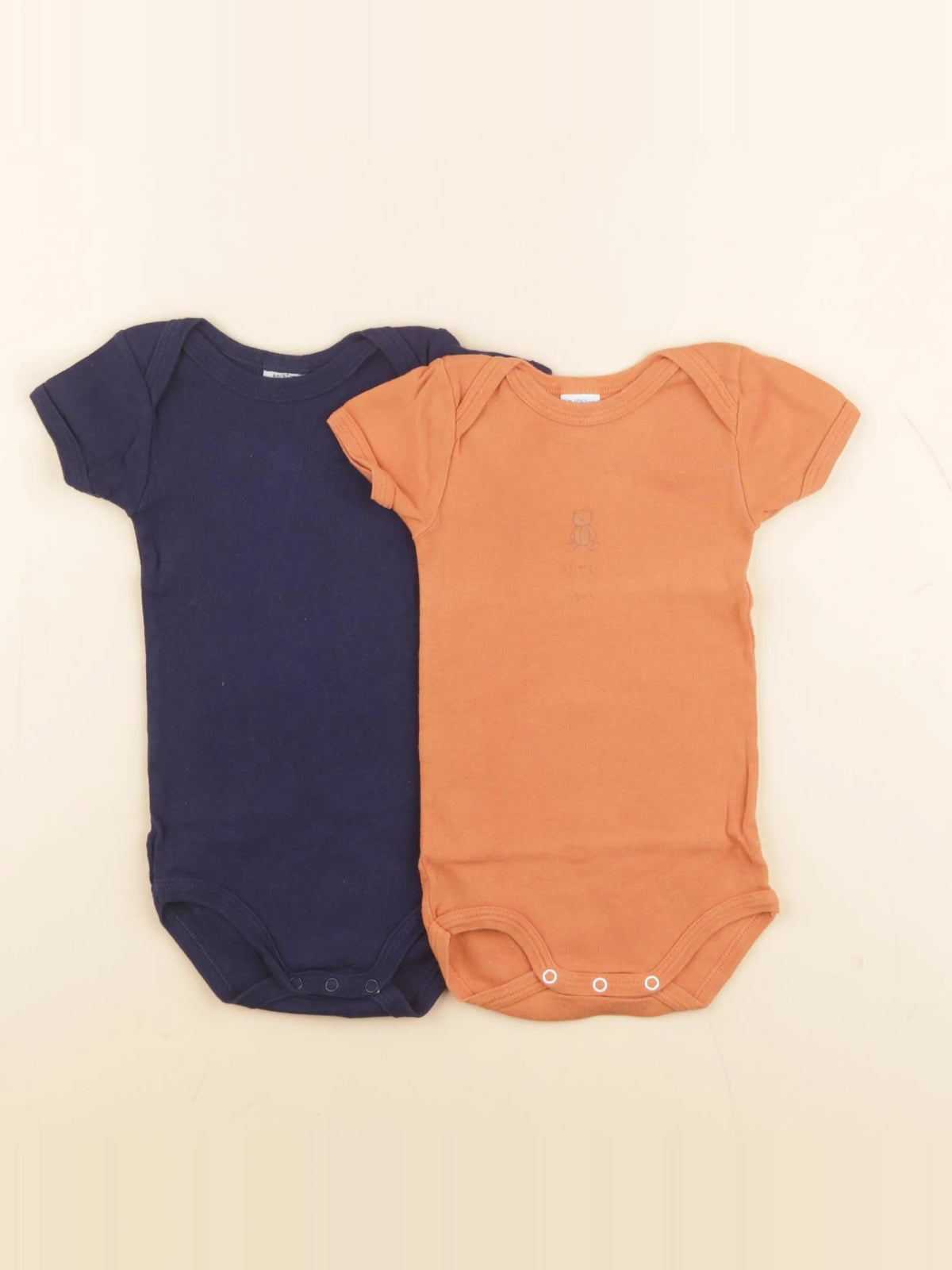 Petit Bateau - lot de 2 bodies en coton bleu, marron - 6 mois