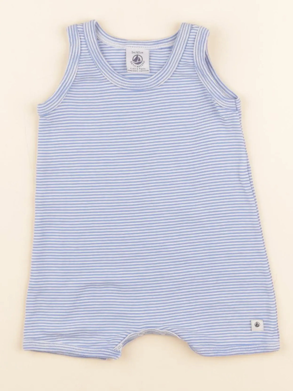 Petit Bateau - pyjama coton bleu, blanc - 3 mois