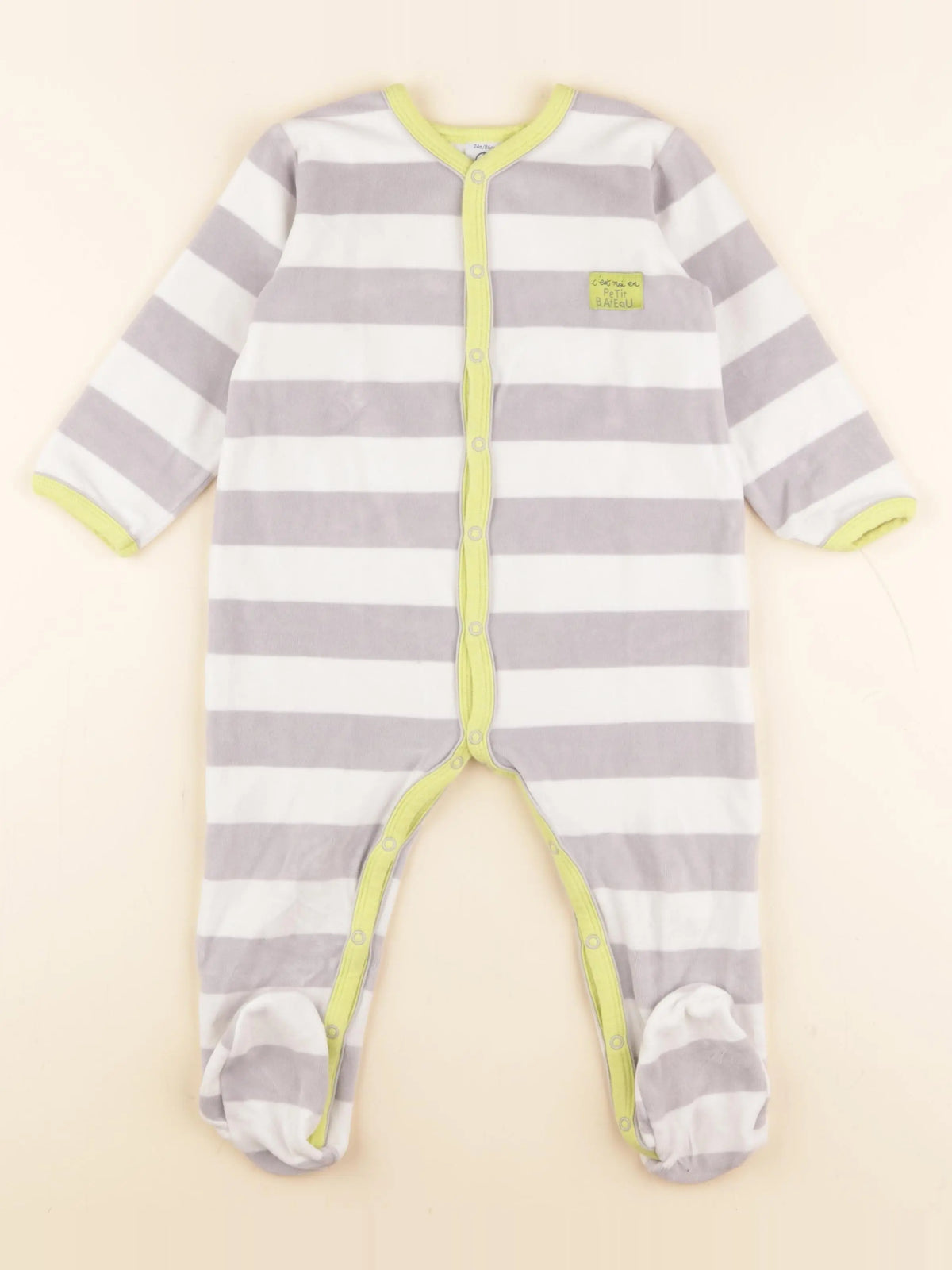 Petit Bateau - pyjama velours blanc, gris, jaune - 24 mois