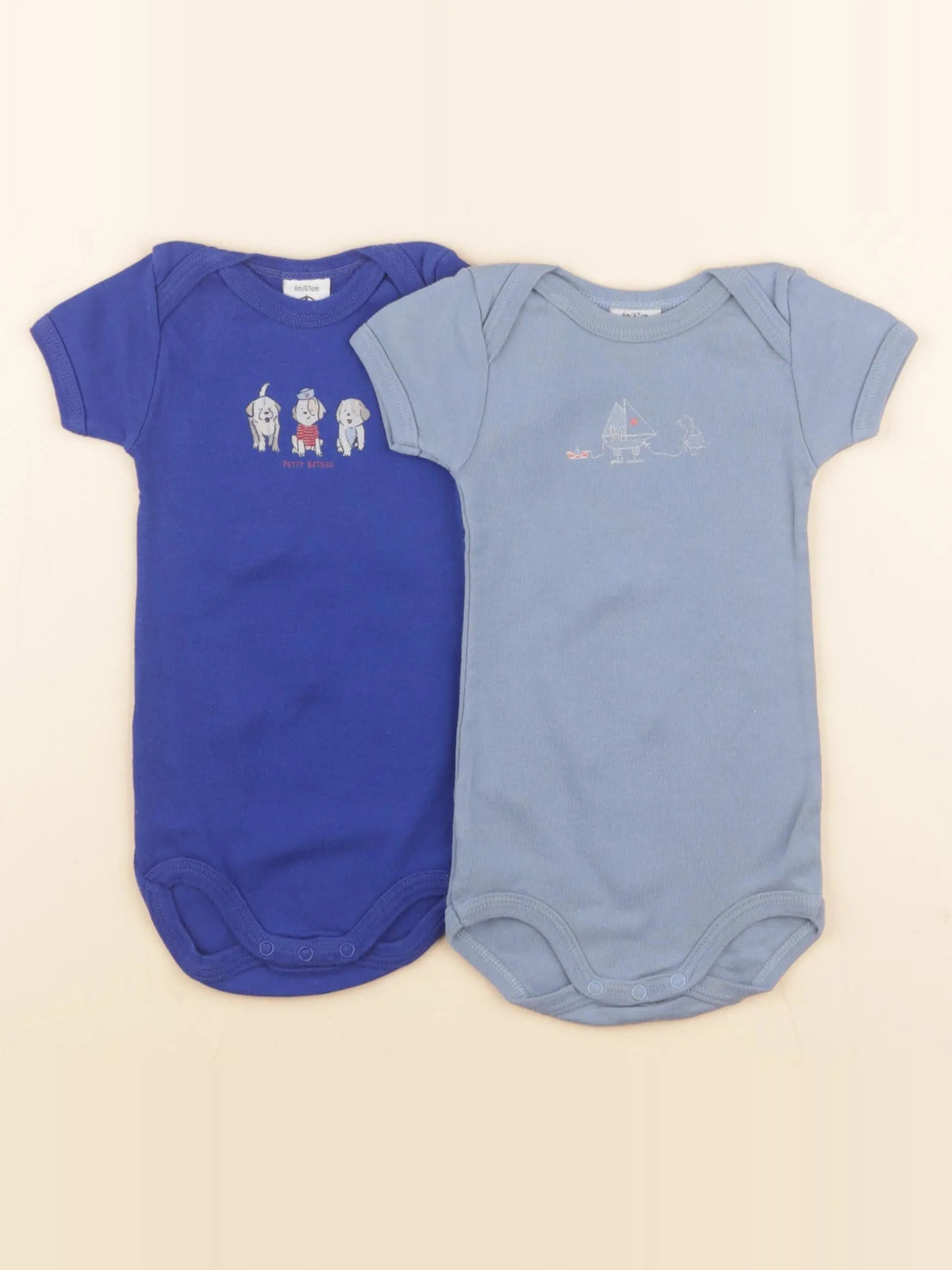 Petit Bateau - lot de 2 bodies en coton bleu - 6 mois