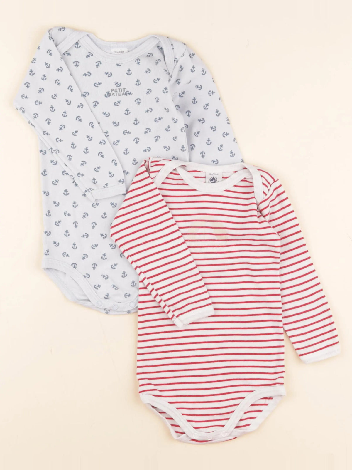 Petit Bateau - lot de 2 bodies en coton rouge, bleu - 18 mois