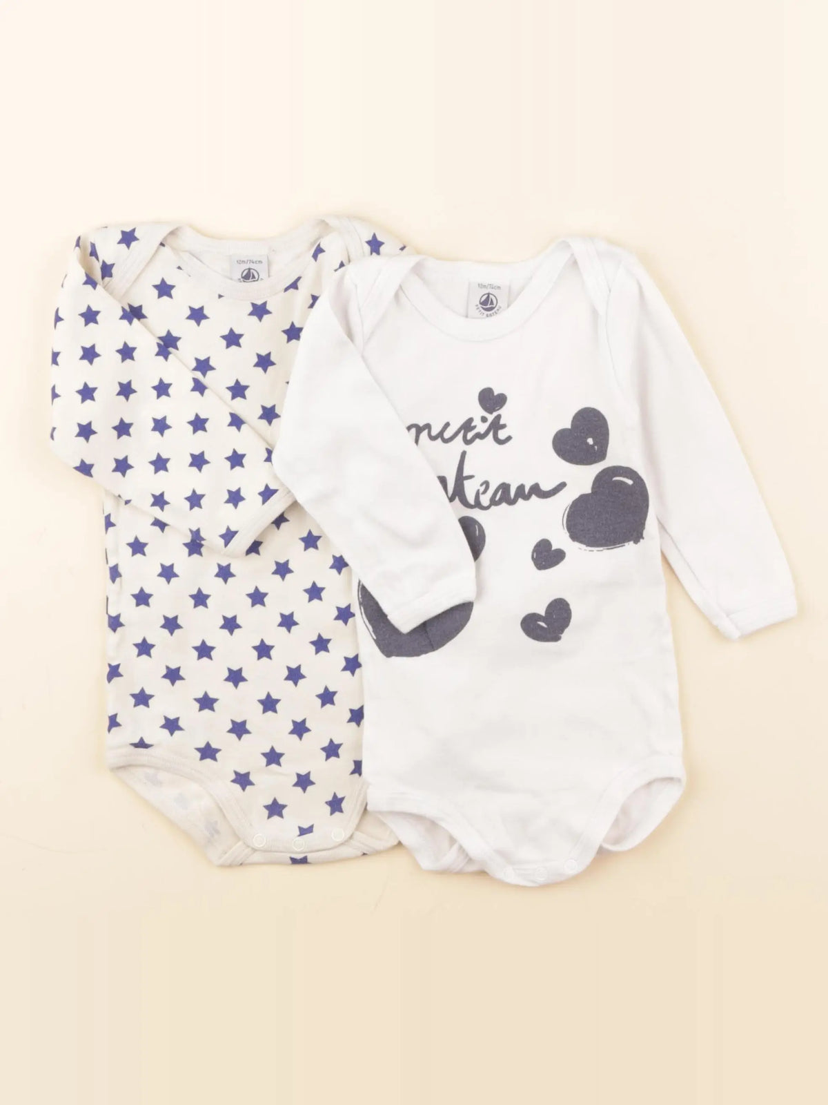 Petit Bateau - lot de 2 bodies en coton bleu - 12 mois