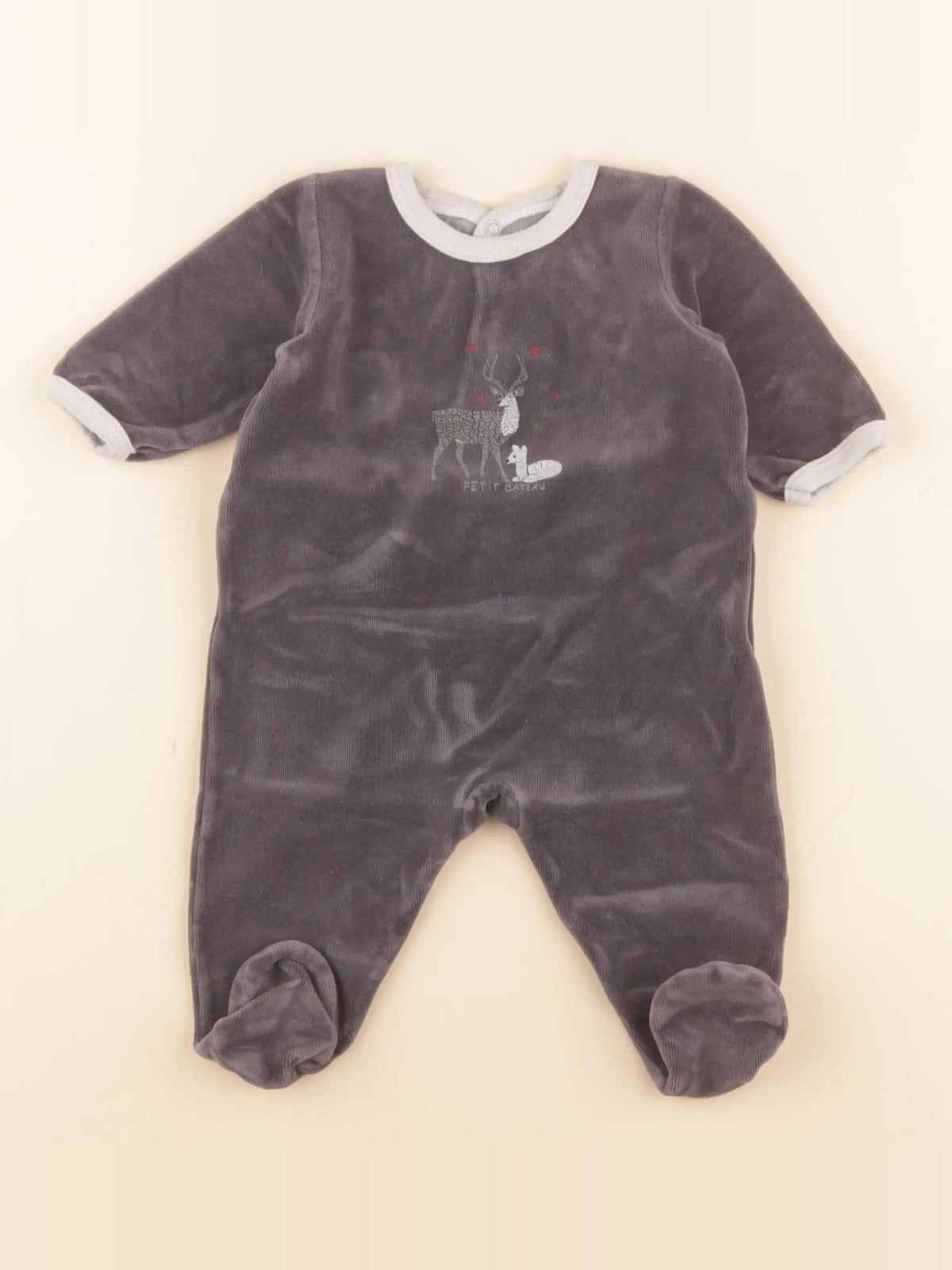 Petit Bateau - pyjama velours gris - 3 mois