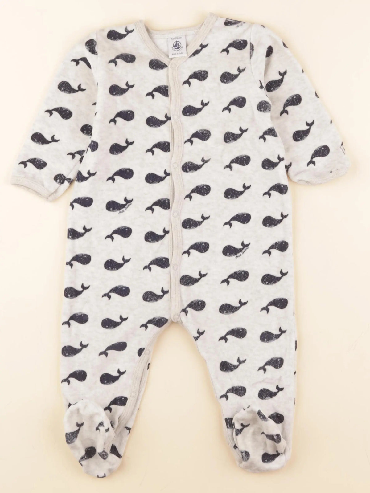 Petit Bateau - pyjama velours bleu, gris - 12 mois