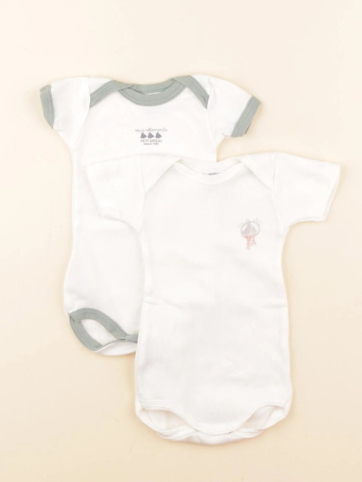 Petit Bateau - lot de 2 bodies en coton blanc, vert - 3 mois