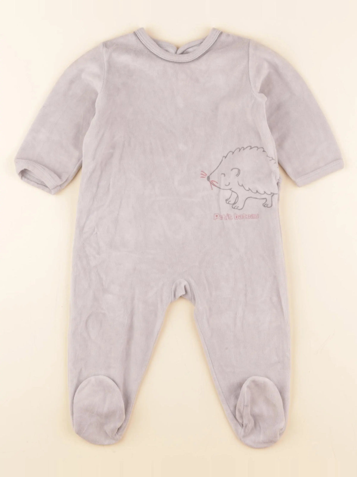 Petit Bateau - pyjama velours gris - 12 mois