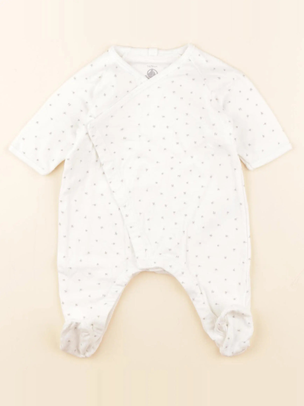 Petit Bateau - pyjama coton blanc, gris - 1 mois