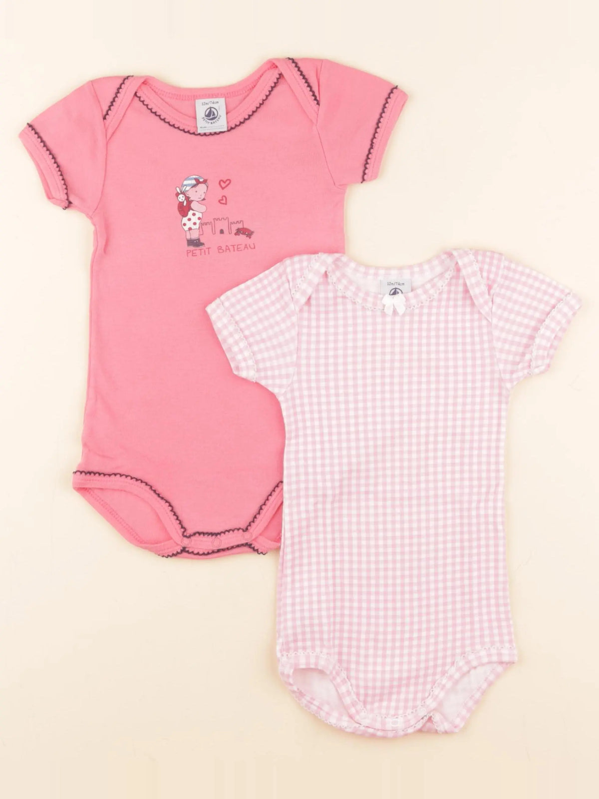 Petit Bateau - lot de 2 bodies en coton rose - 12 mois