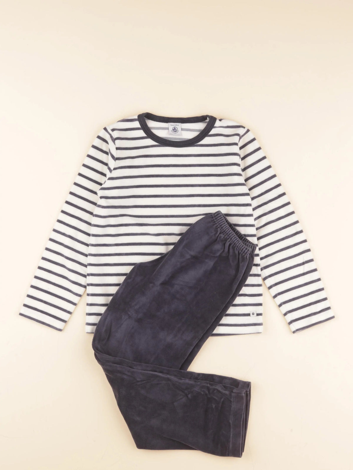 Petit Bateau - pyjama velours bleu - 8 ans