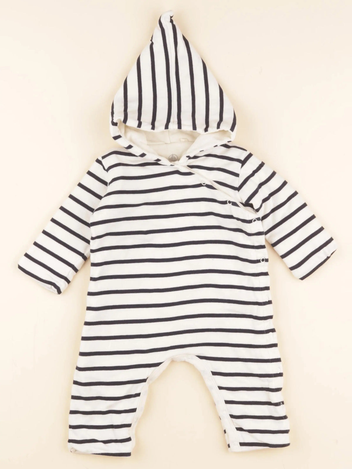 Petit Bateau - combinaison doublé beige, bleu - 6 mois