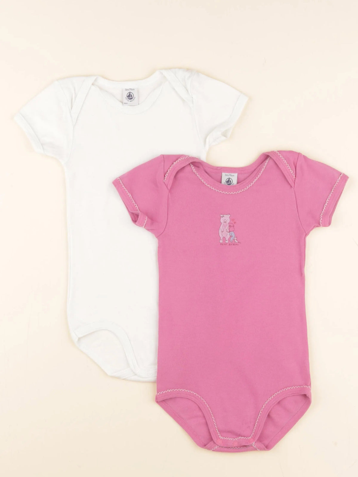 Petit Bateau - lot de 2 bodies en coton blanc, rose - 36 mois