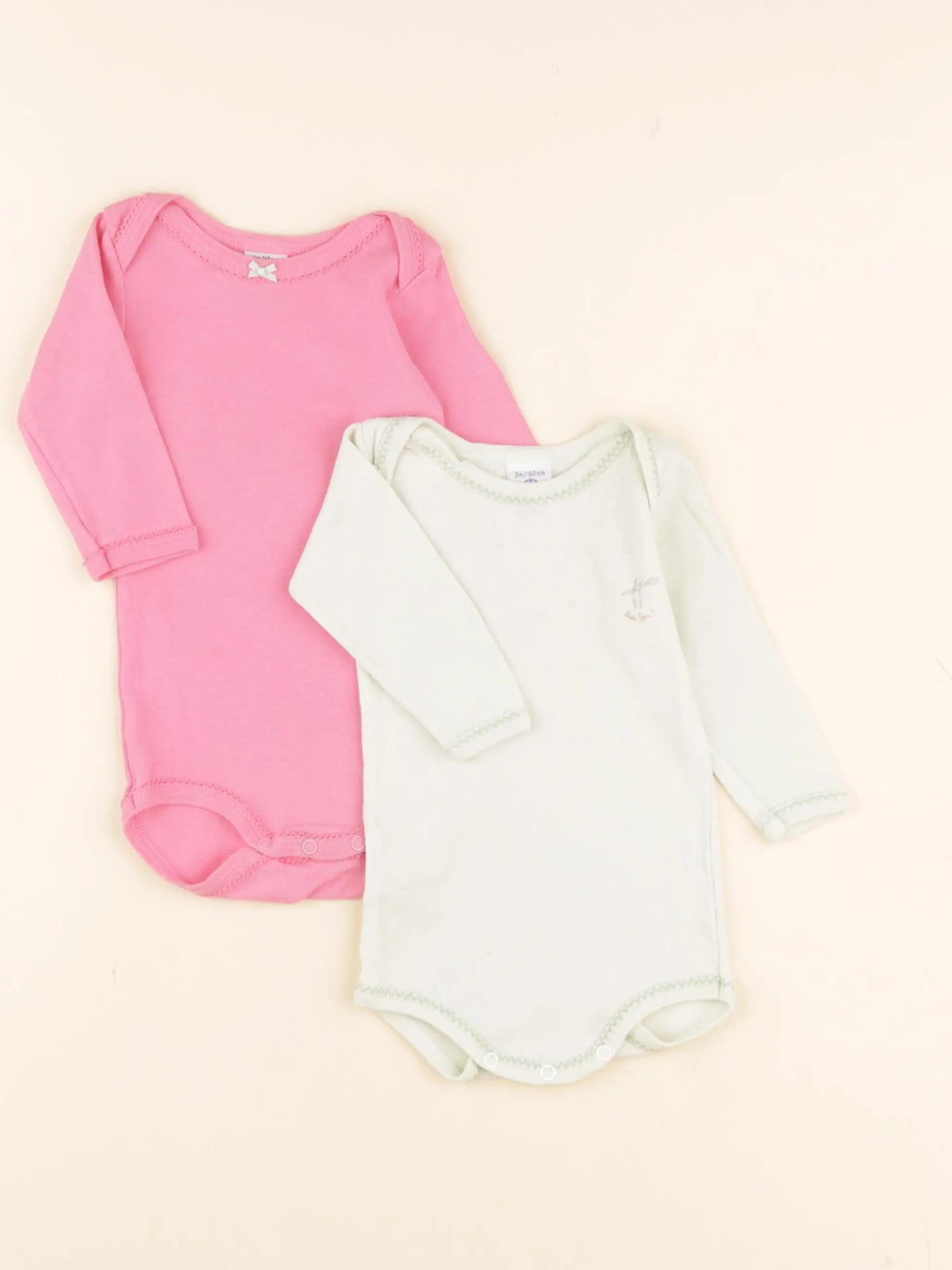 Petit Bateau - lot de 2 bodies en coton vert, rose - 3 mois