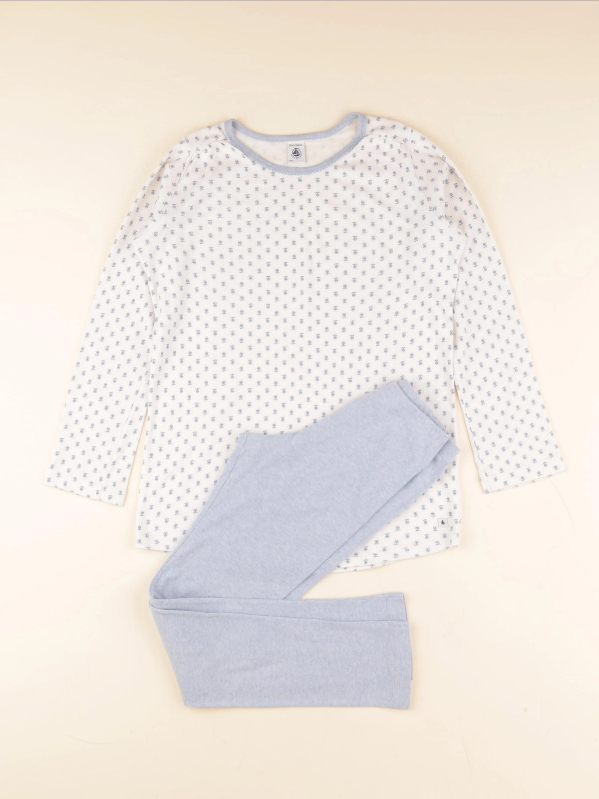 Petit Bateau - pyjama coton bleu, beige - 10 ans