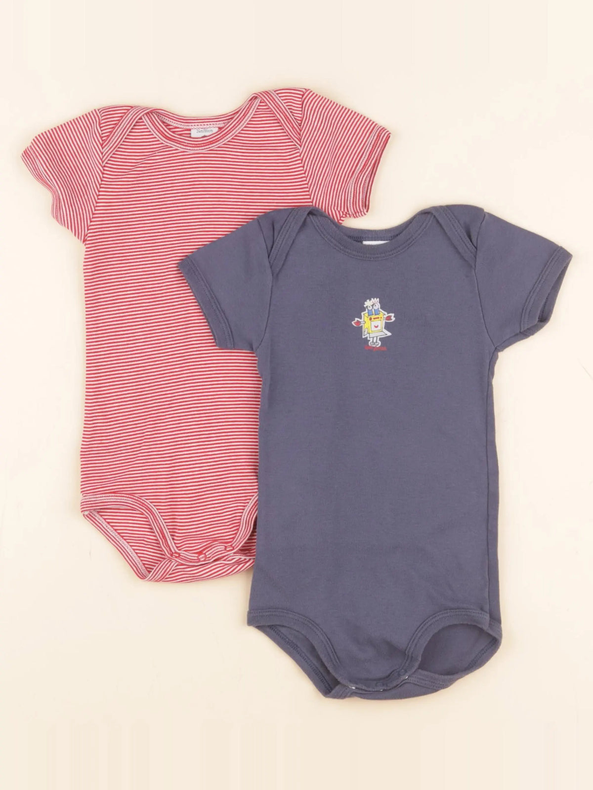 Petit Bateau - lot de 2 bodies en coton bleu, rouge - 24 mois