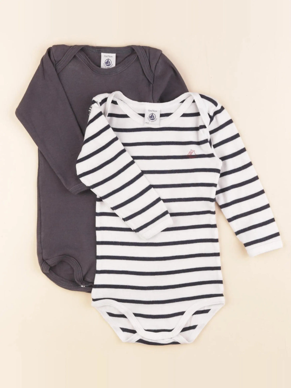 Petit Bateau - lot de 2 bodies en coton blanc - 12 mois