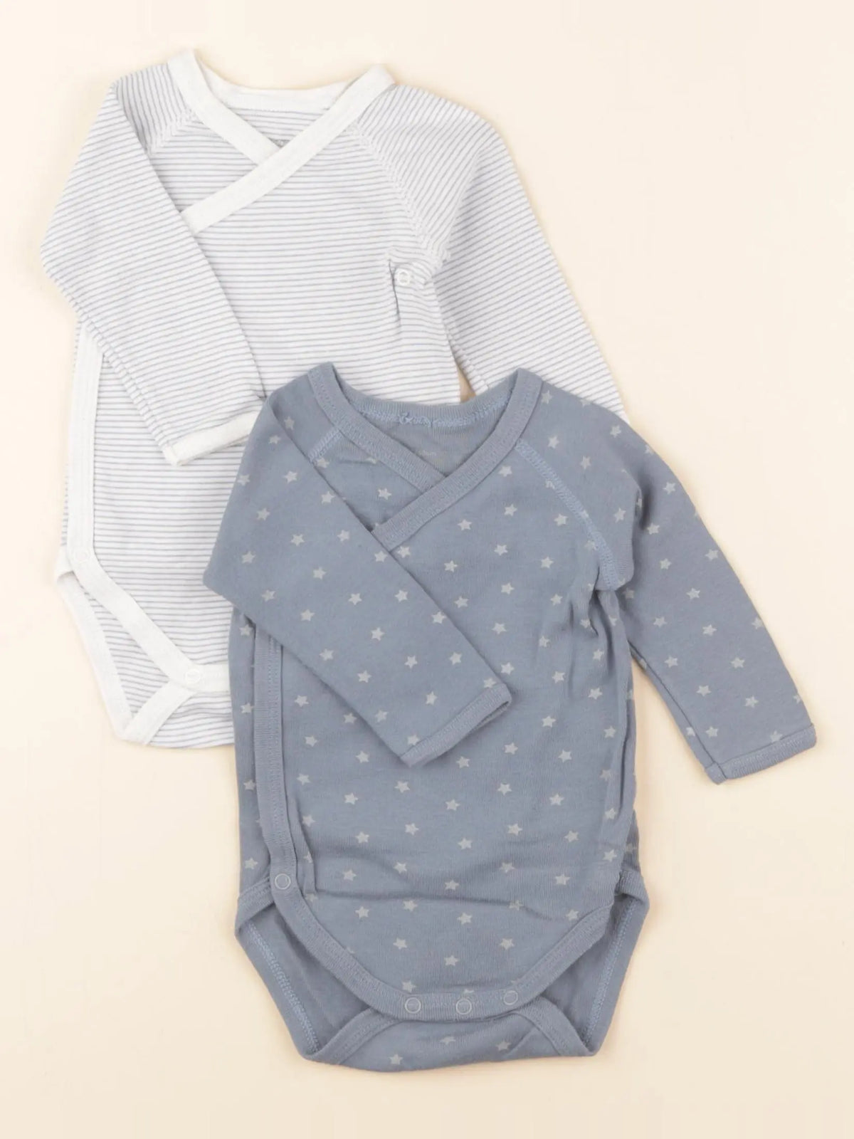 Petit Bateau - lot de 2 bodies en coton blanc, bleu - 3 mois