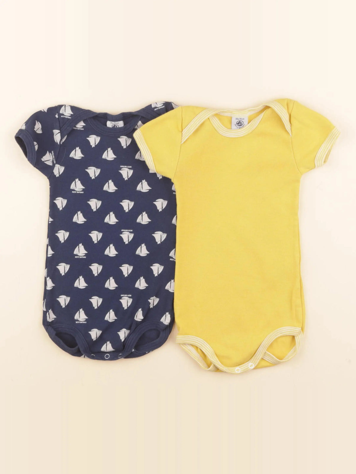Petit Bateau - lot de 2 bodies en coton bleu, jaune - 18 mois
