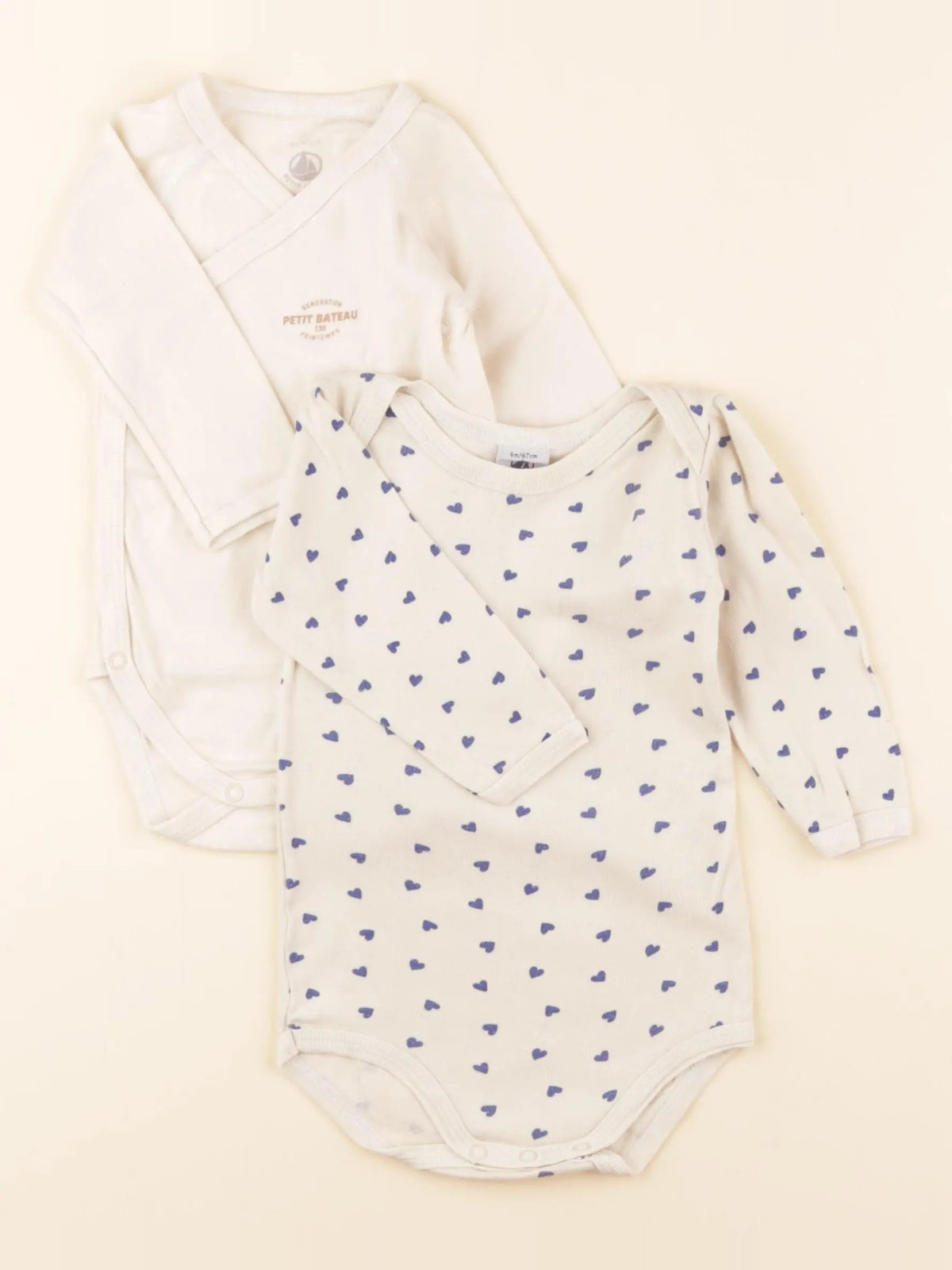 Petit Bateau - lot de 2 bodies en coton beige - 6 mois