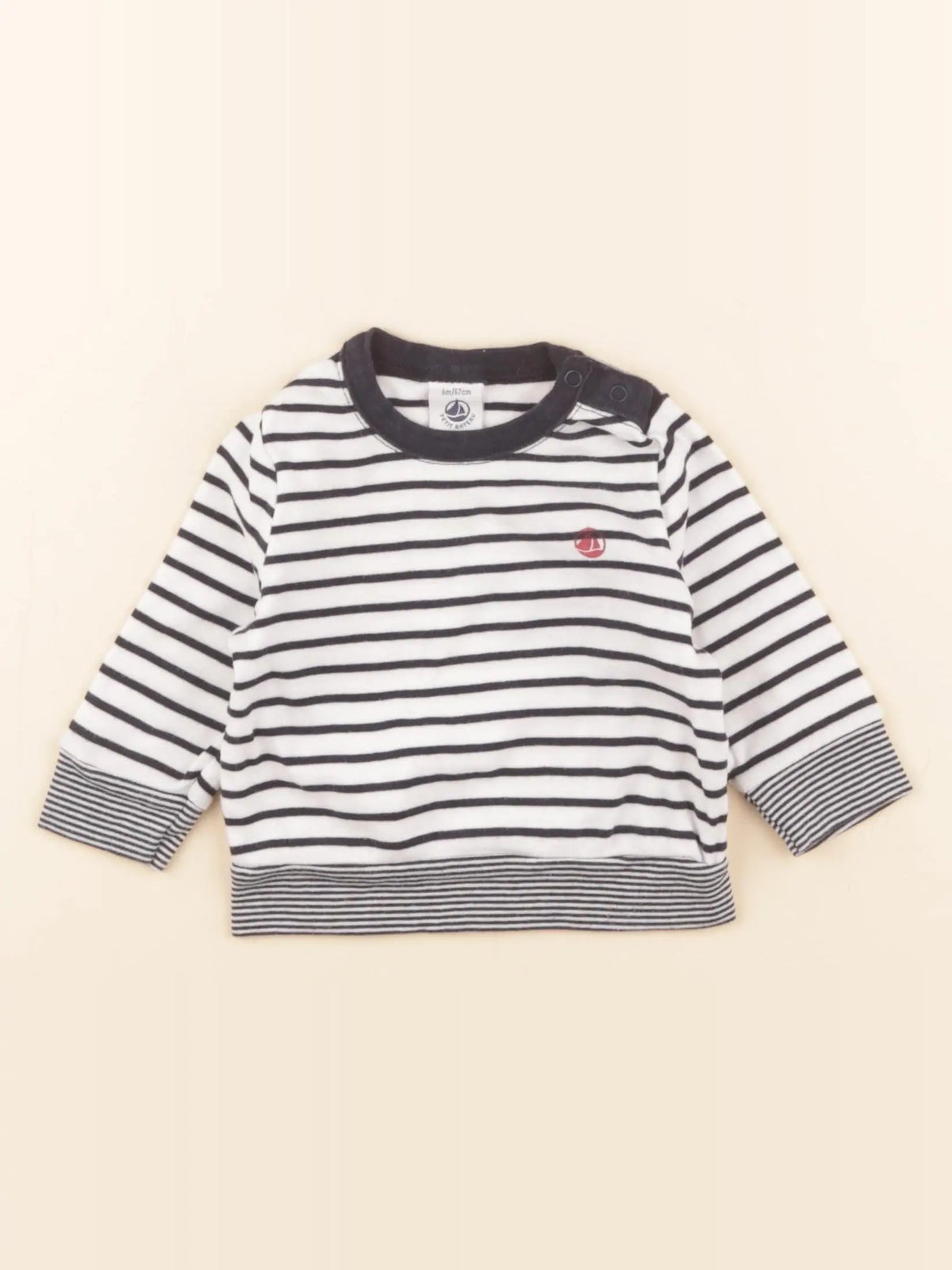 Petit Bateau - tee-shirt blanc, bleu - 6 mois