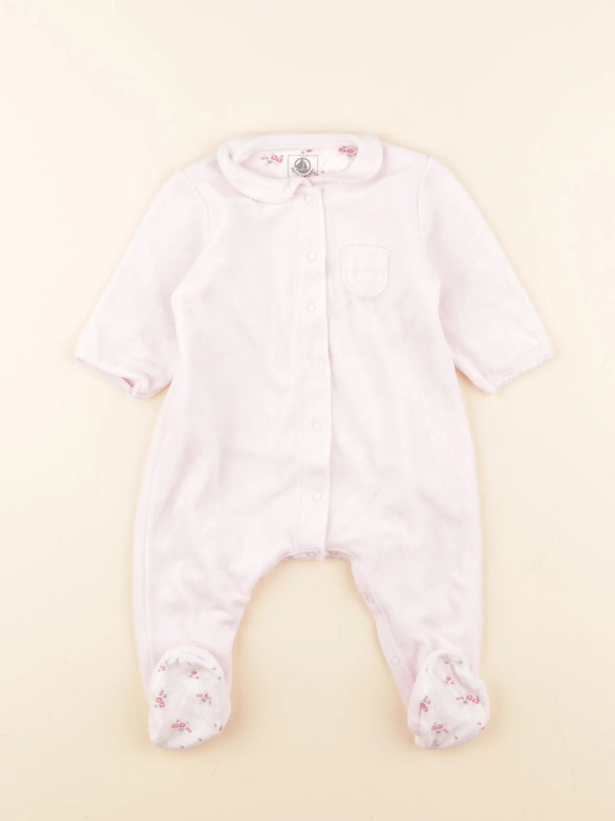 Petit Bateau - pyjama velours rose - 6 mois