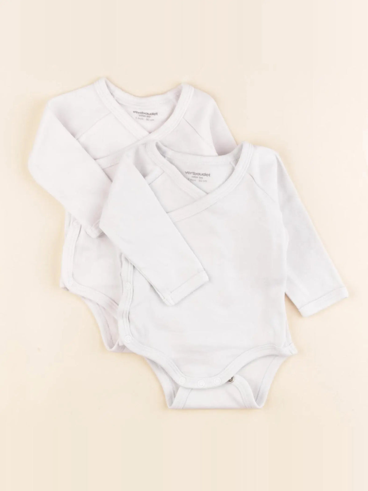 Vertbaudet - lot de 2 bodies en coton blanc - 3 mois