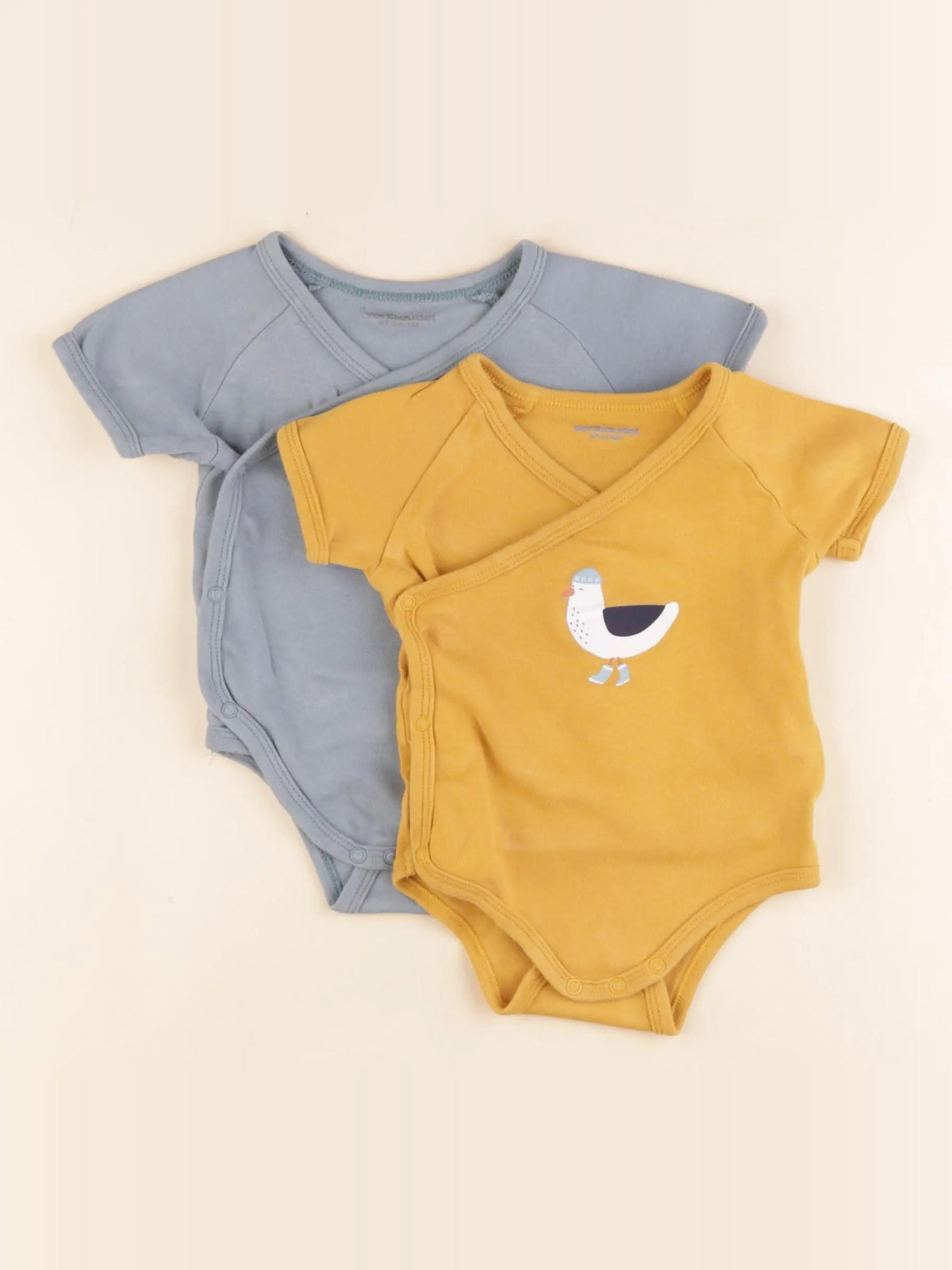 Vertbaudet - lot de 2 bodies en coton bleu, jaune - 6 mois