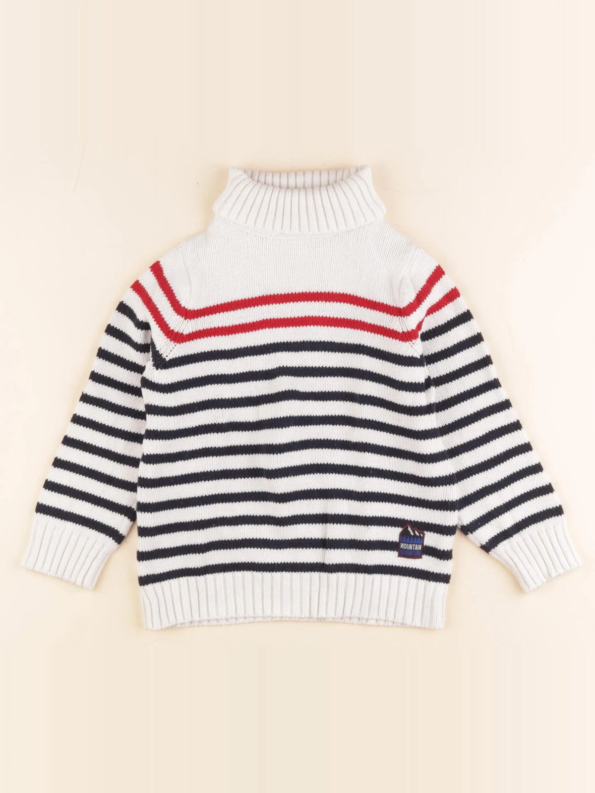 Vertbaudet - pull blanc, bleu - 3 ans
