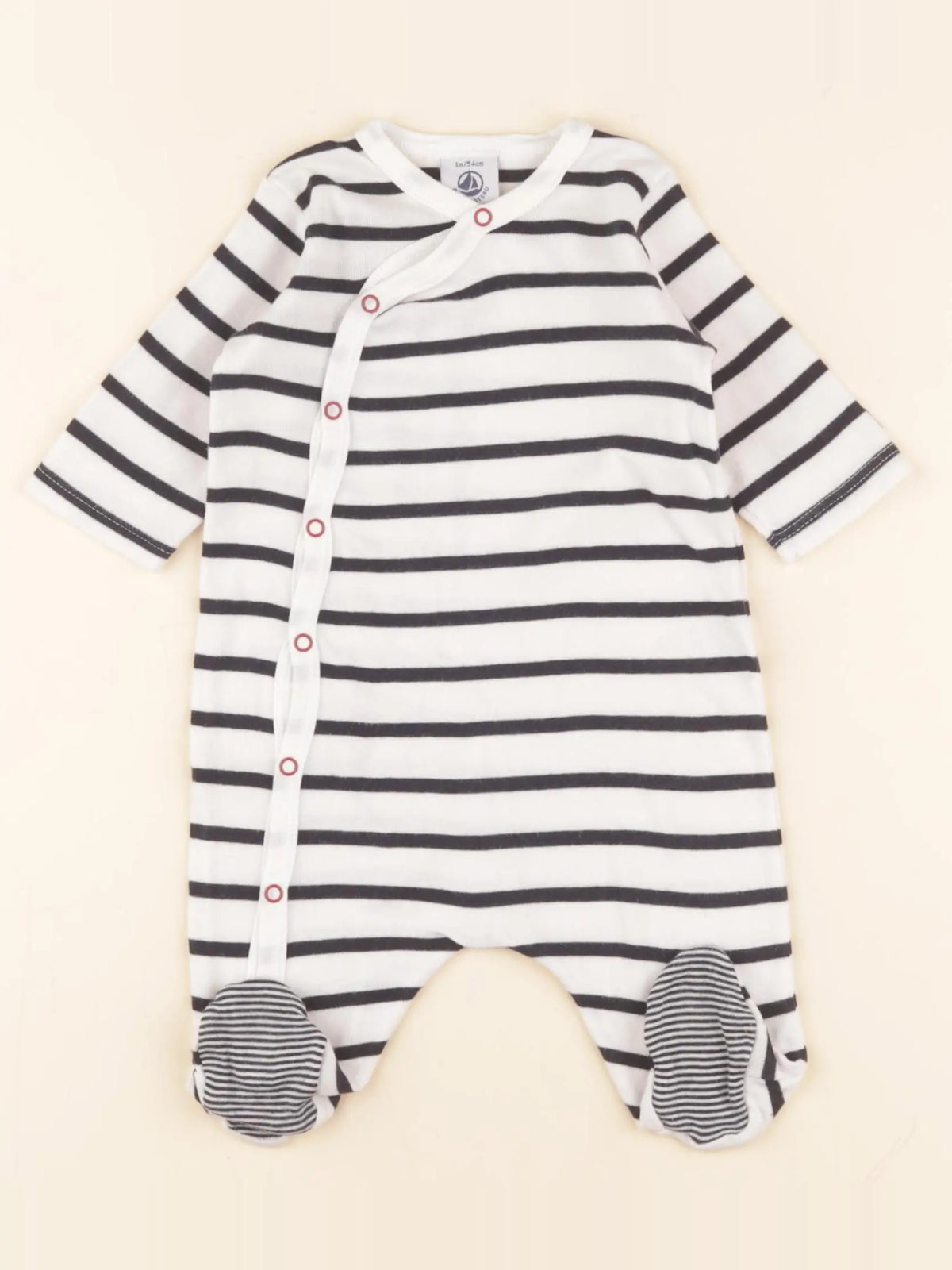 Petit Bateau - pyjama coton bleu, blanc - 1 mois