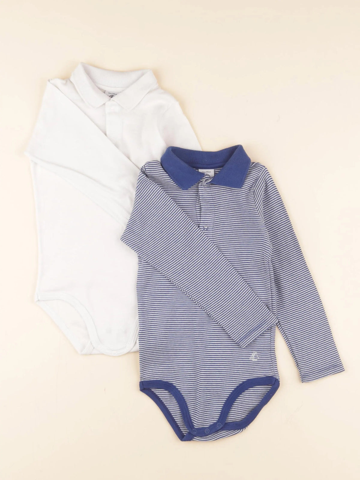 Petit Bateau - lot de 2 bodies en coton blanc, bleu - 36 mois