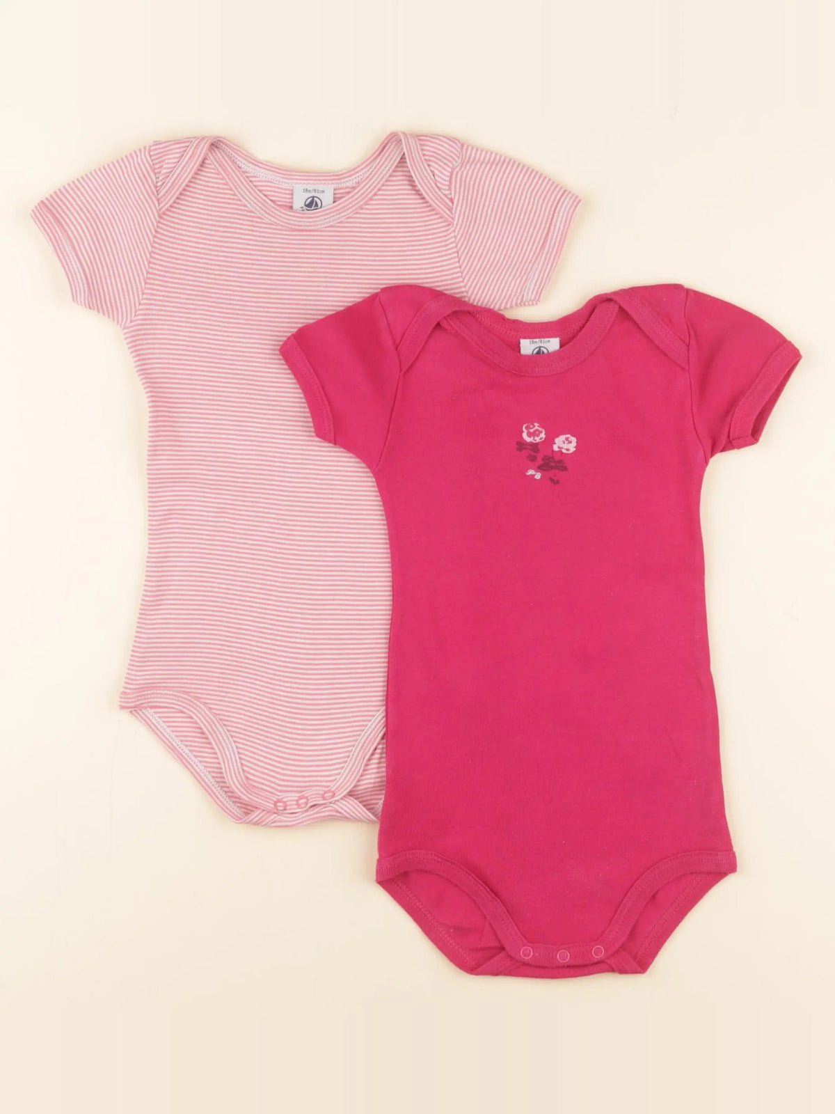 Petit Bateau - lot de 2 bodies en coton rose - 18 mois