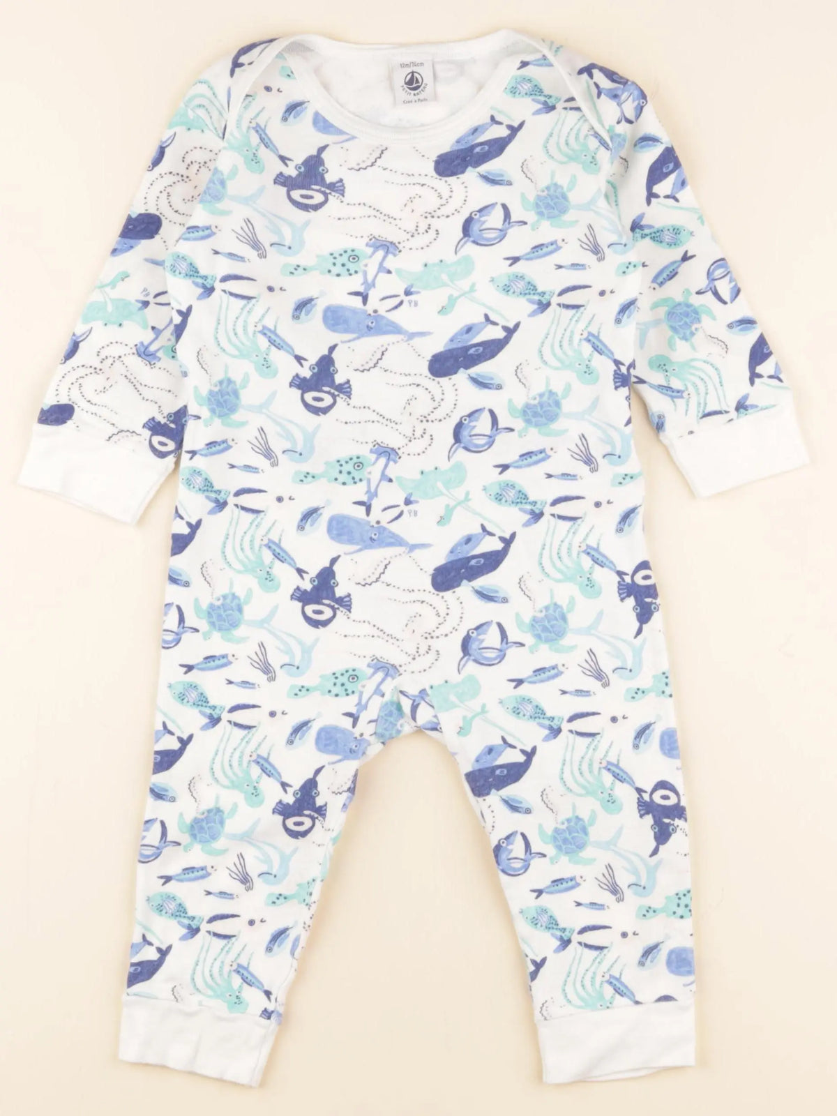 Petit Bateau - pyjama coton blanc, bleu - 12 mois