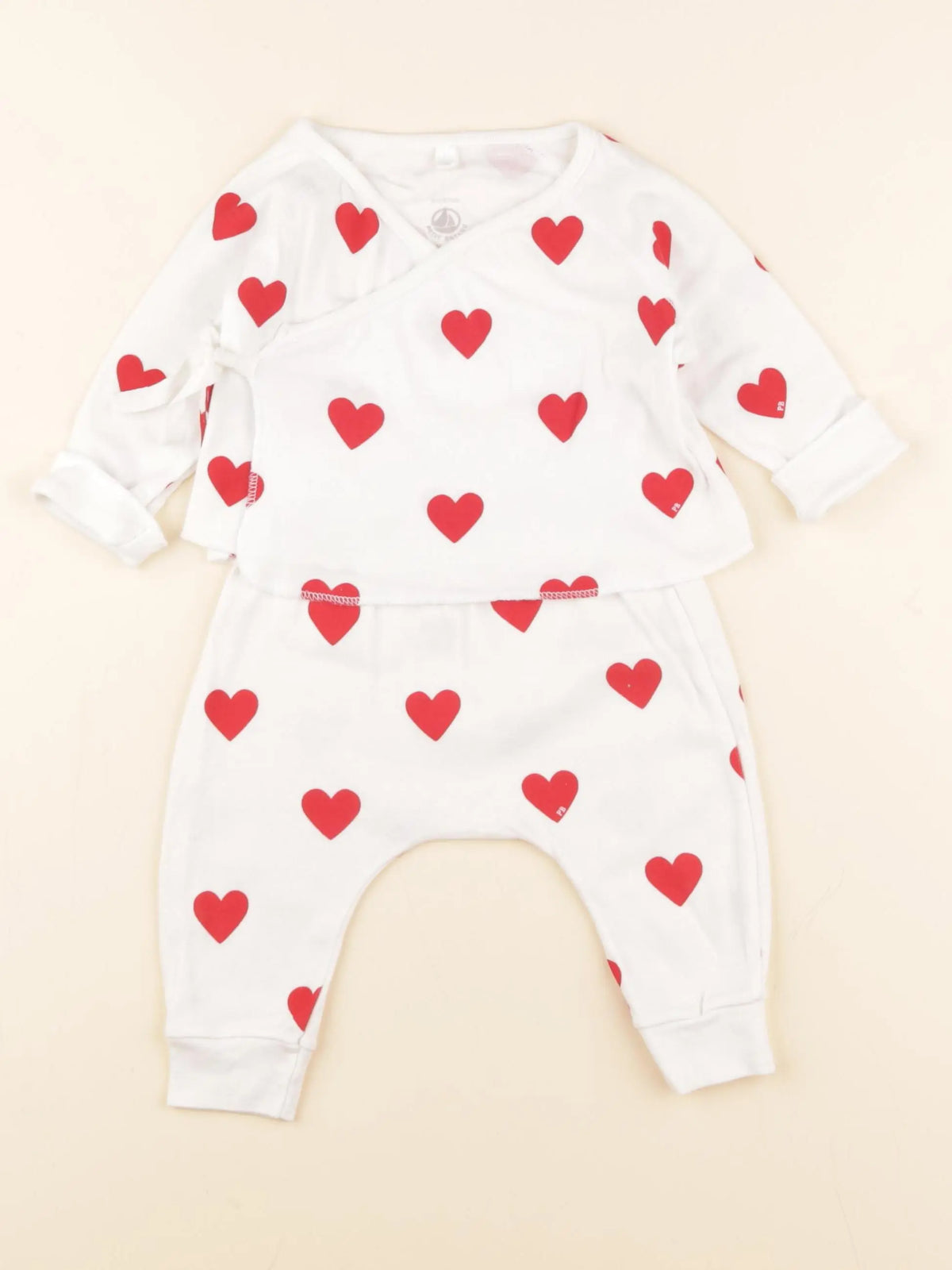 Petit Bateau - pyjama coton blanc, rouge - 6 mois