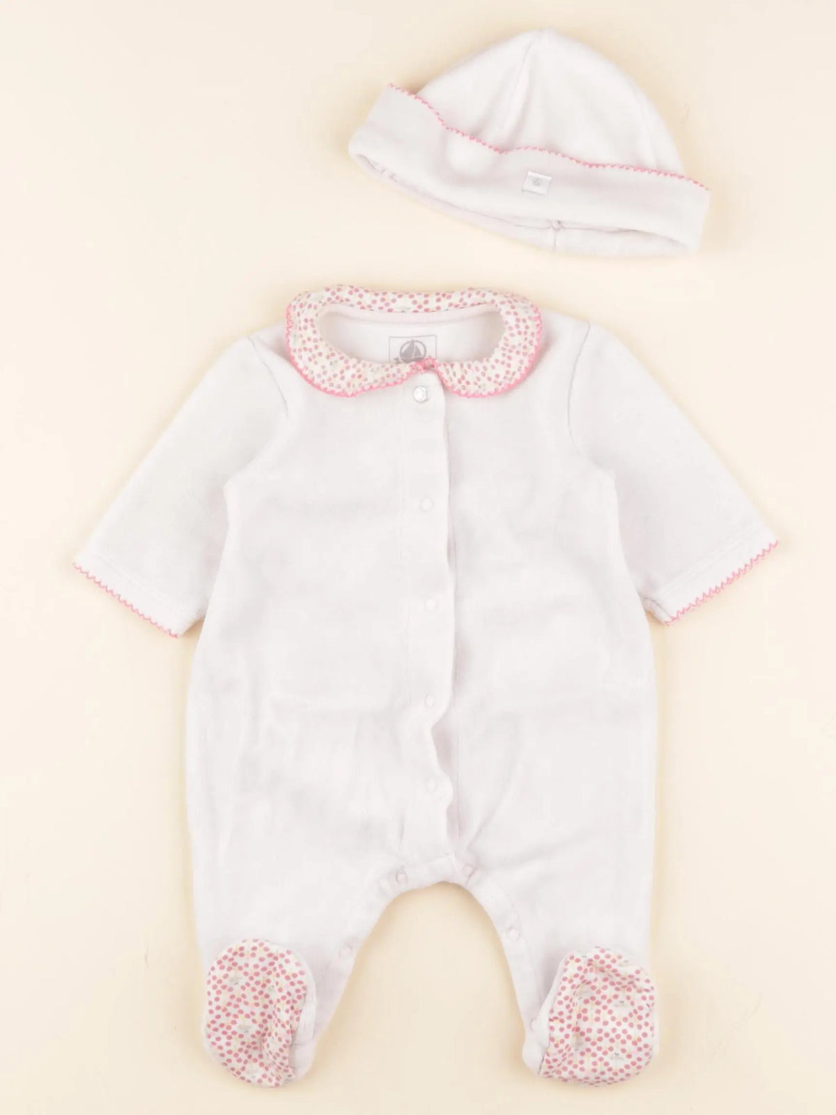 Petit Bateau - pyjama velours rose - 1 mois