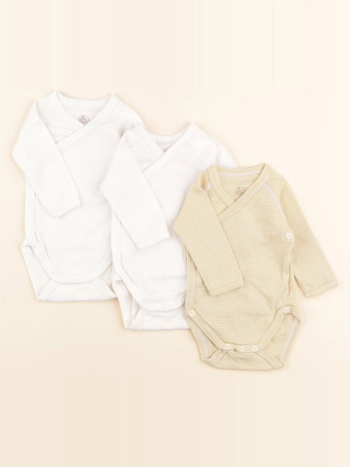 Petit Bateau - lot de 3 bodies en coton blanc, jaune - 1 mois