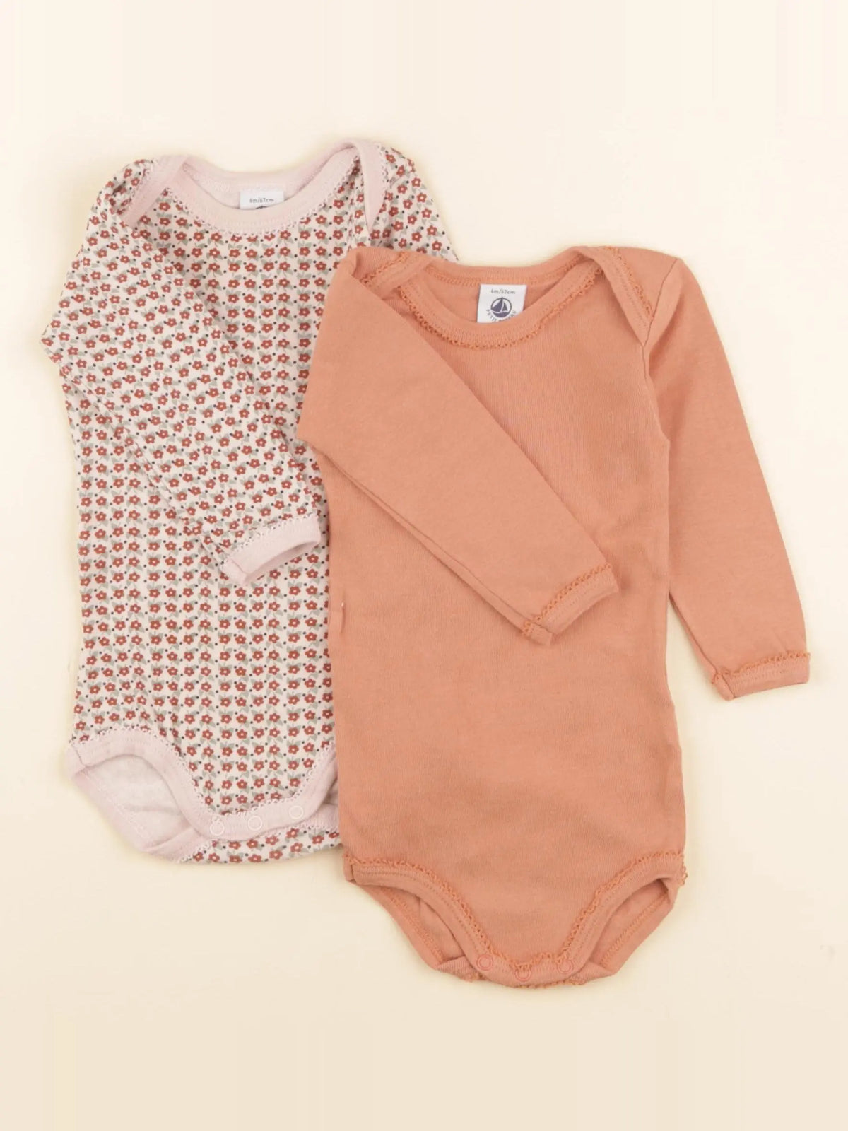 Petit Bateau - lot de 2 bodies en coton rose - 6 mois
