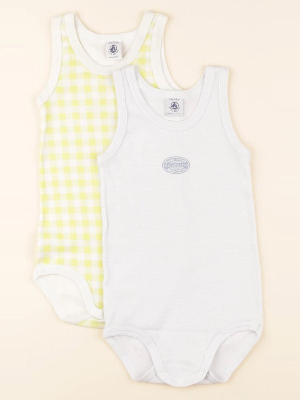 Petit Bateau - lot de 2 bodies en coton bleu, jaune - 24 mois