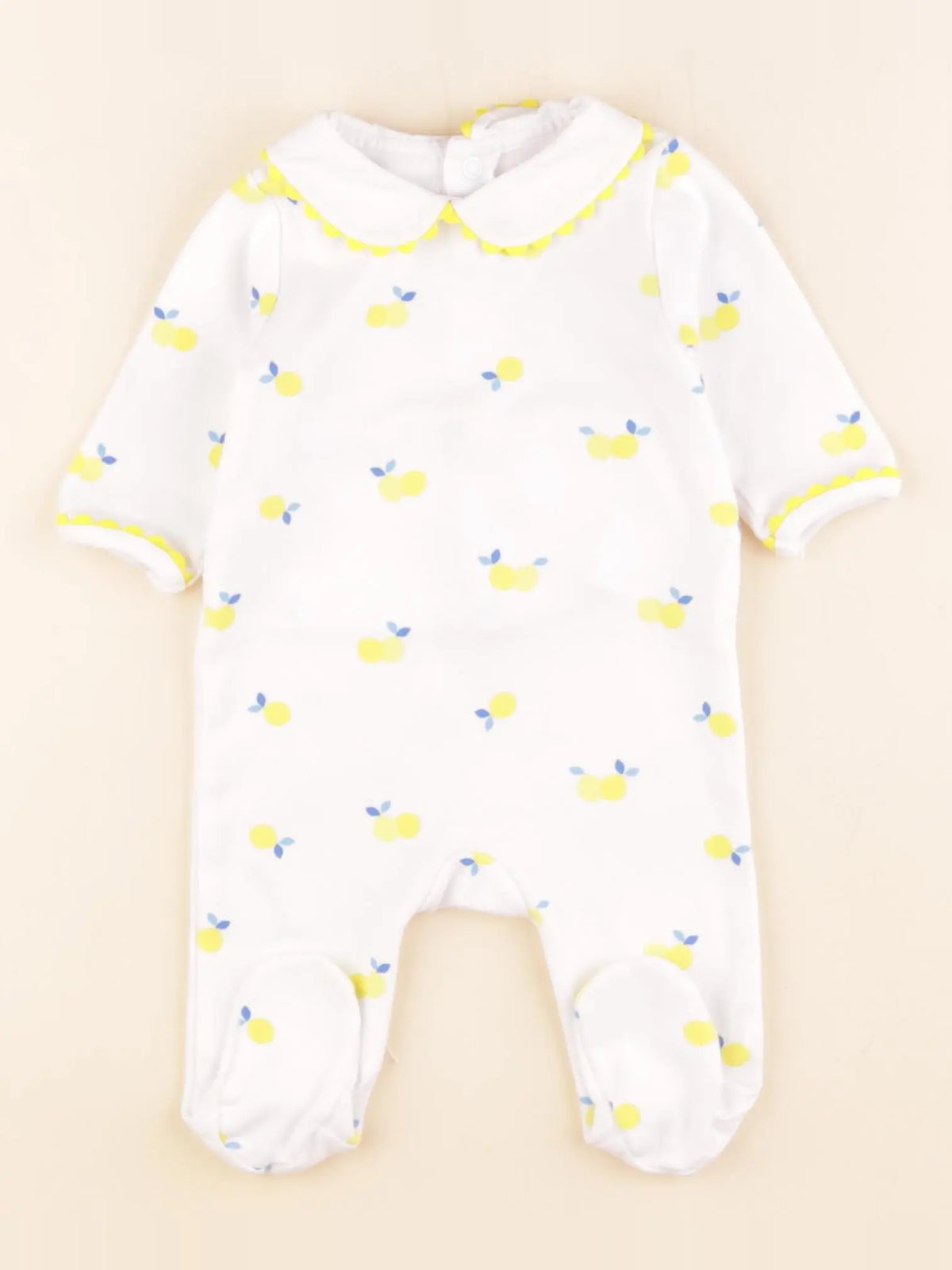 Jacadi - pyjama coton blanc, jaune - 3 mois