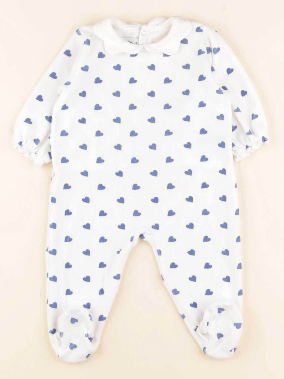 Petit Bateau - pyjama velours bleu, blanc - 6 mois