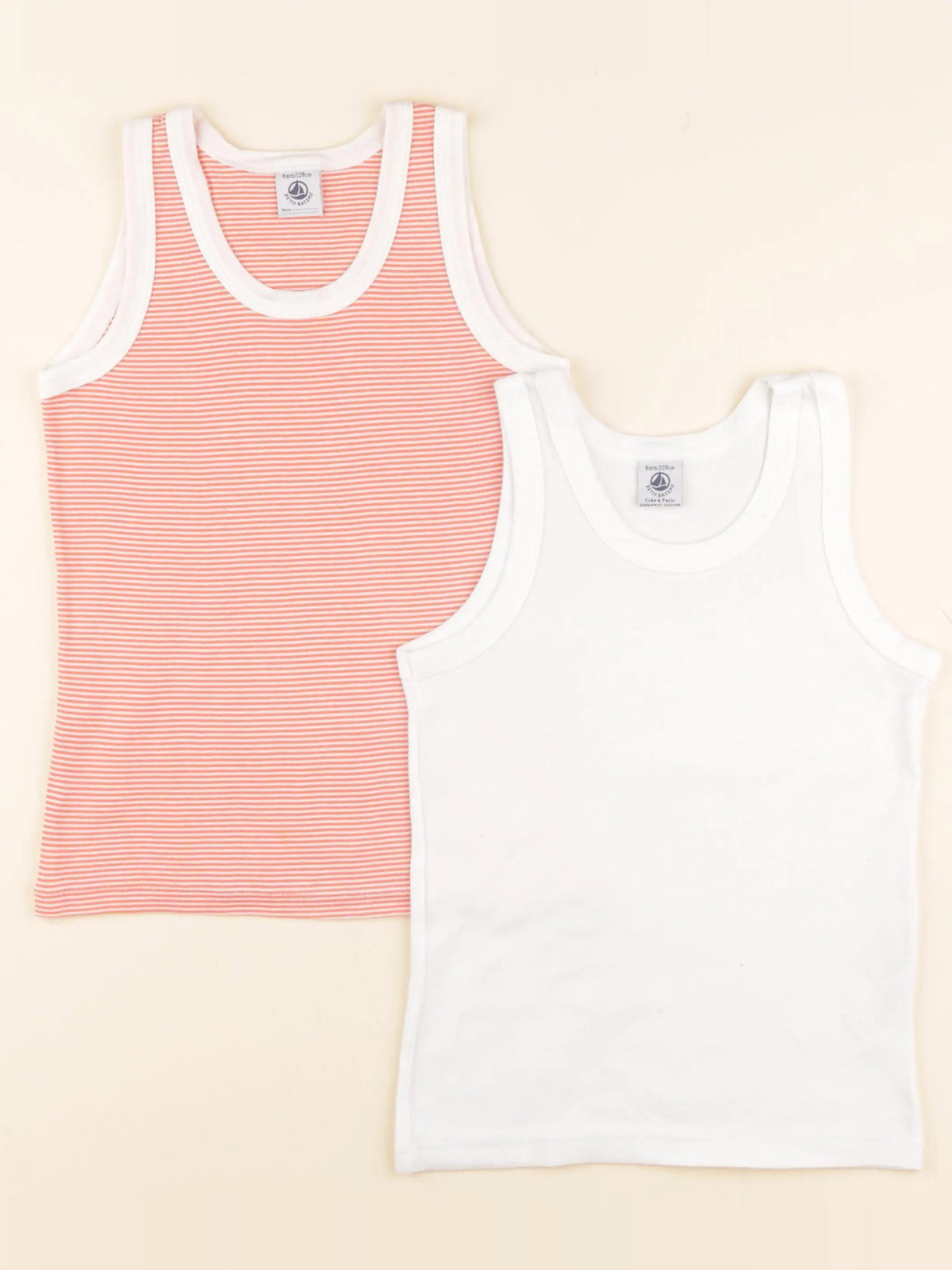 Petit Bateau - lot de 2 maillots de corps blanc, orange - 8 ans