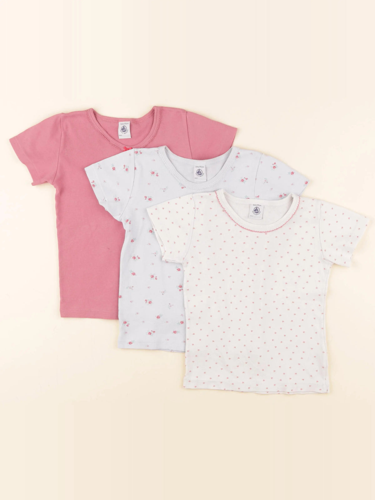 Petit Bateau - lot de 3 maillots de corps blanc, rose - 3 ans