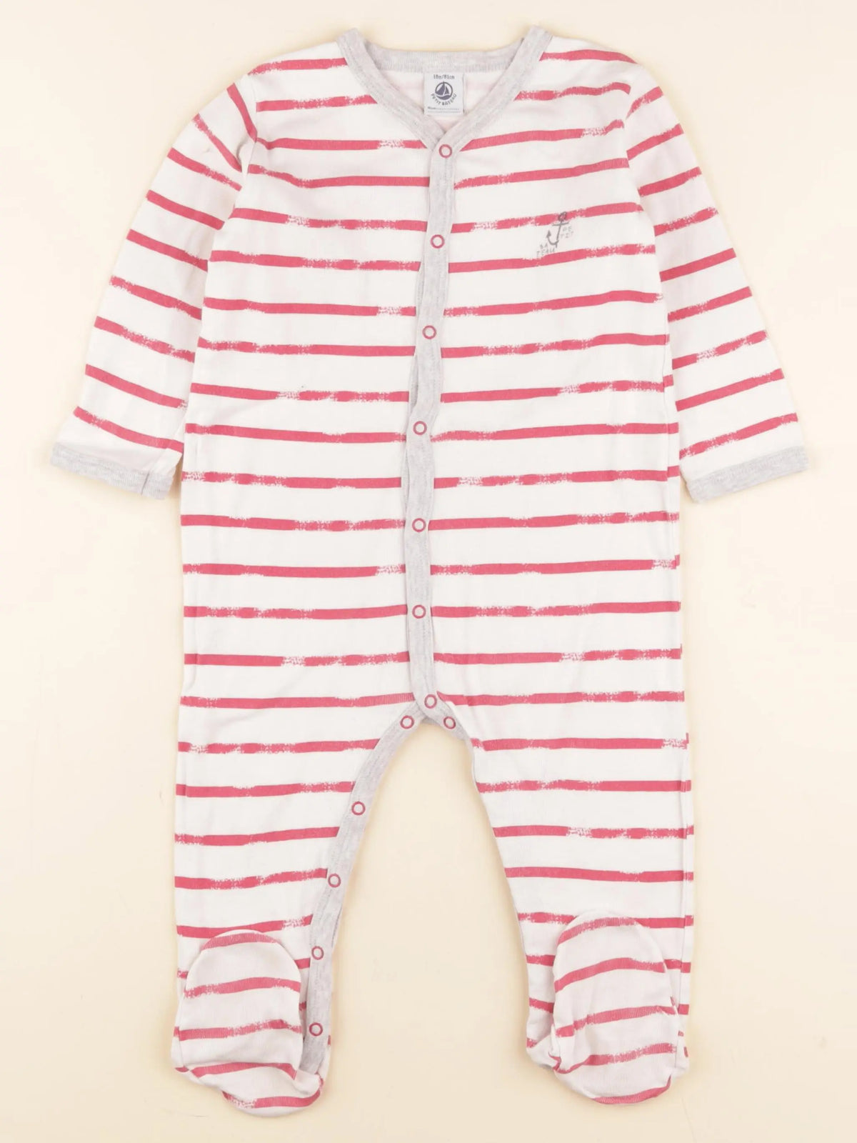 Petit Bateau - pyjama coton blanc, rouge - 18 mois